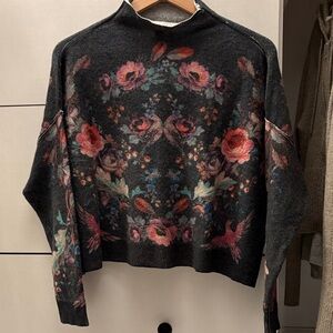 Anthropologie Pilcro Alani Cashmere Mock Neck Sweater - Floral and Bird